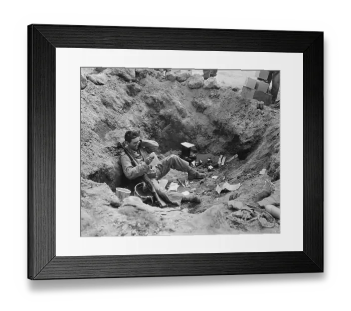 Framed Print : Soldier in Dugout Reading Letter