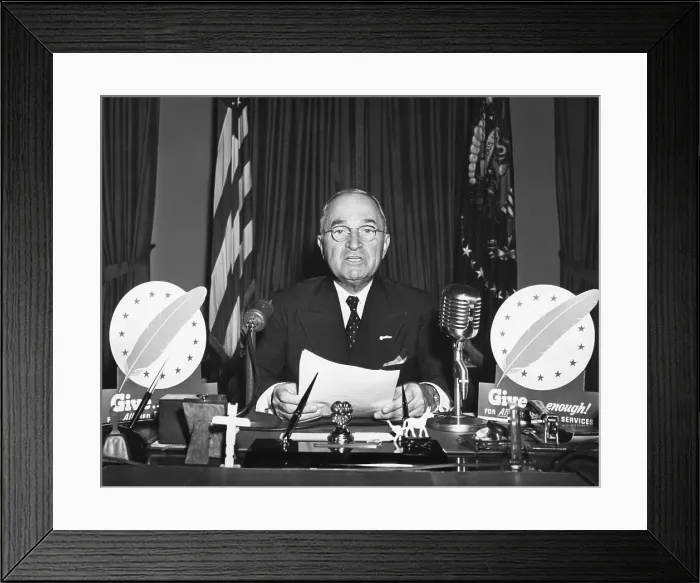 Framed Print : Harry Truman Speaking at Press Conference Framed Print : Harry Truman Speaking at Press Conference