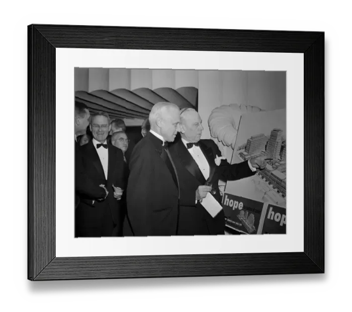 Framed Print : Alfred Sloan Pointing to Model Building Framed Print : Alfred Sloan Pointing to Model Building