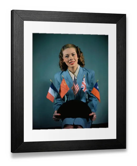 Framed Print : Andy Anderson Holding Flags of UN Founders Framed Print : Andy Anderson Holding Flags of UN Founders