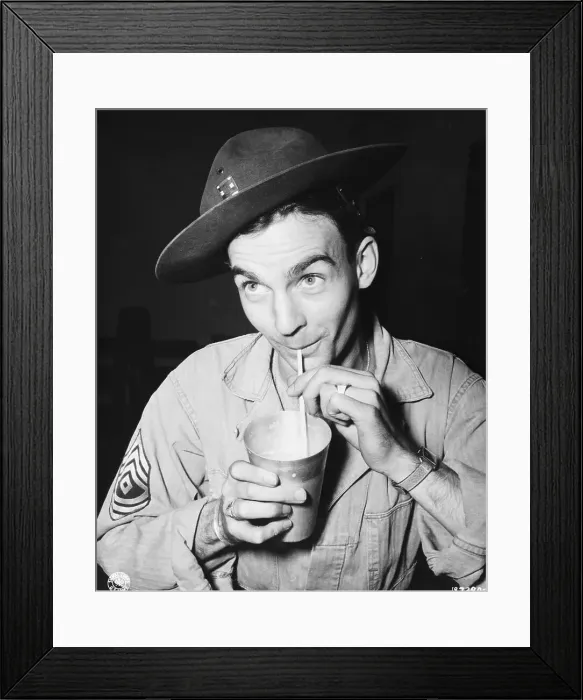 Framed Print : Army Sgt. Sipping Ice Cream Soda, 1944 Framed Print : Army Sgt. Sipping Ice Cream Soda, 1944