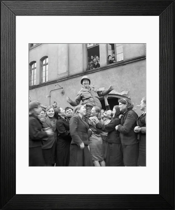 Framed Print : Ukrainian Slave Laborers Cheer US Liberators 1944 Framed Print : Ukrainian Slave Laborers Cheer US Liberators 1944