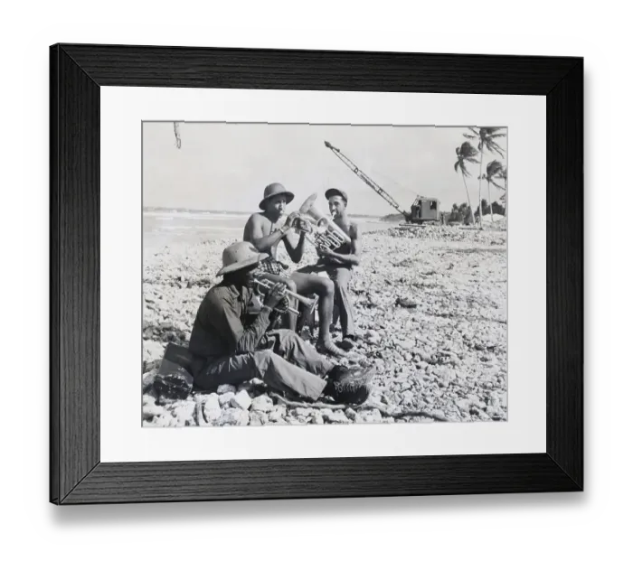 Framed Print : Three Servicemen Play Instruments / Beach Framed Print : Three Servicemen Play Instruments / Beach