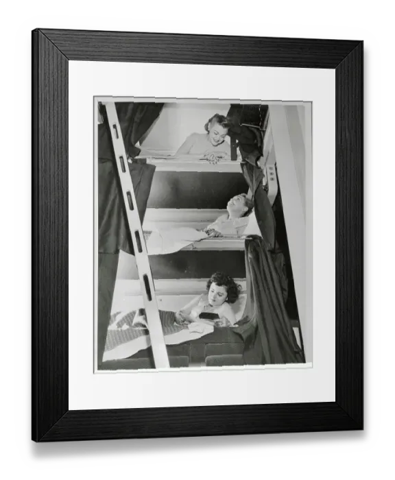 Framed Print : Women Testing a Three-Tier Sleeper Framed Print : Women Testing a Three-Tier Sleeper