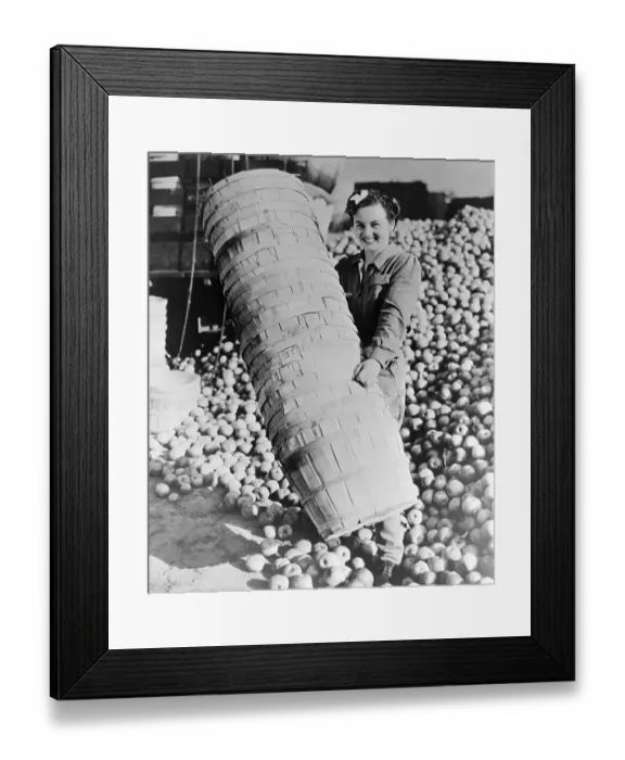 Framed Print : Girl Holding Baskets for Apple Picking Framed Print : Girl Holding Baskets for Apple Picking