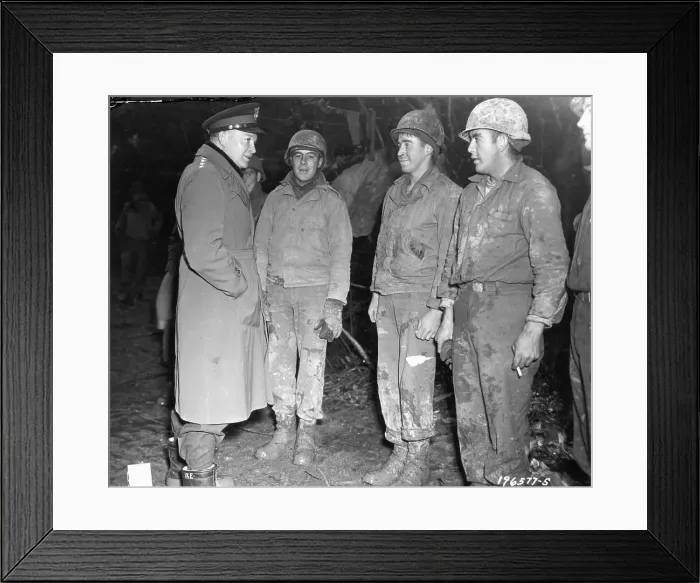 Framed Print : General Eisenhower Talks To GIs On Lines Framed Print : General Eisenhower Talks To GIs On Lines