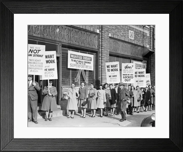 Framed Print : Pickets with Want to Work Signs