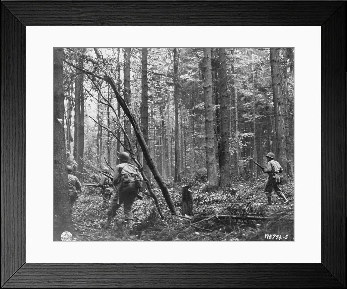 Framed Print : American Troops Strolling Carefully in Hurtgen Forest Framed Print : American Troops Strolling Carefully in Hurtgen Forest