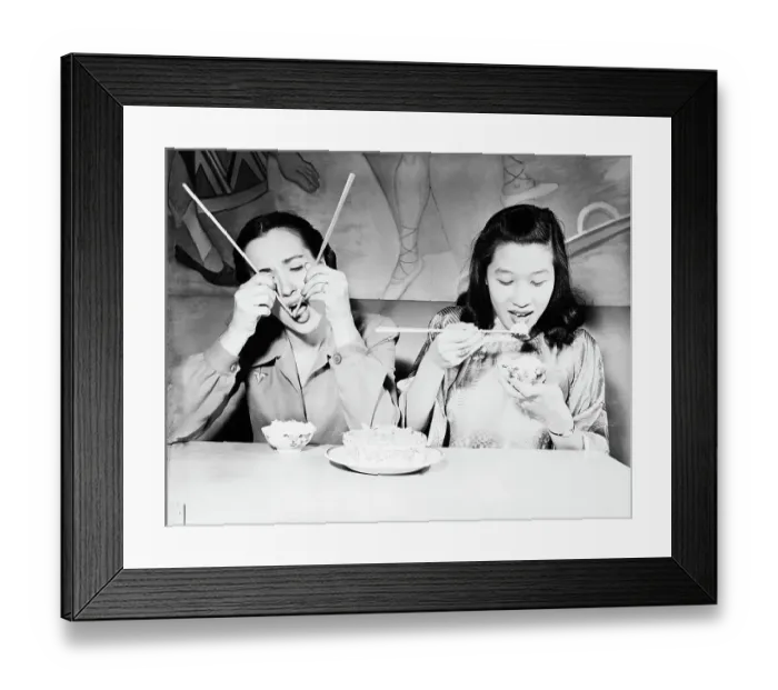 Framed Print : Young Women Eating Chinese Food Framed Print : Young Women Eating Chinese Food