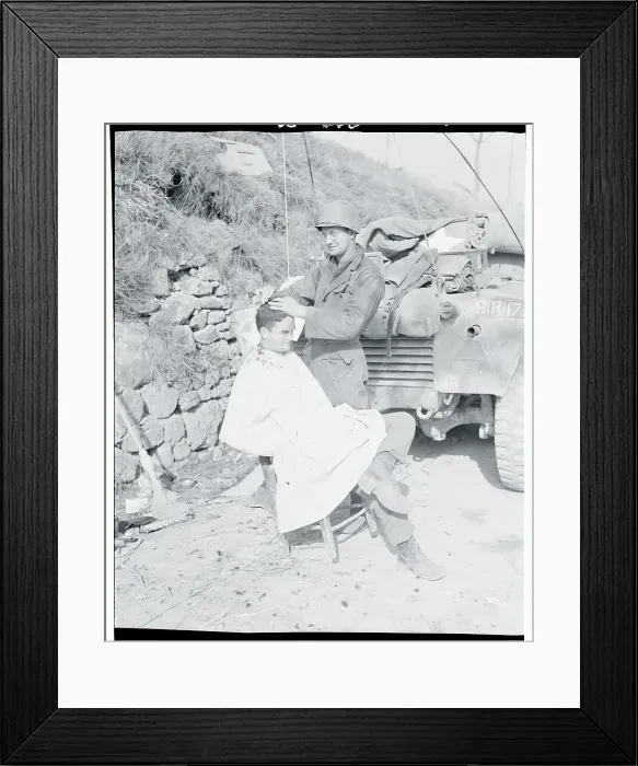 Framed Print : US Soldier Receiving Haircut from Fellow GI Framed Print : US Soldier Receiving Haircut from Fellow GI