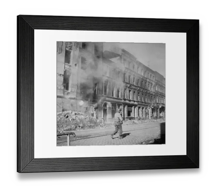 Framed Print : Soldier Trekking Cautiously Through Aachen