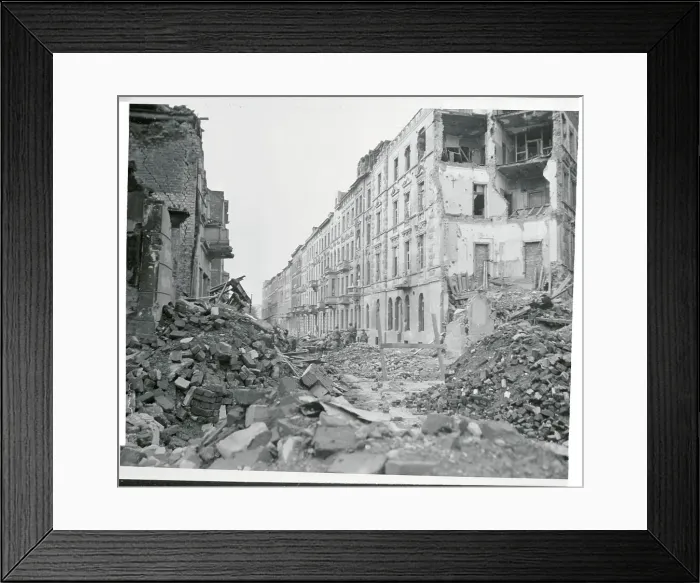 Framed Print : Piles of Rubble Filling Streets Framed Print : Piles of Rubble Filling Streets