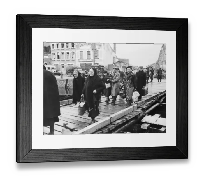 Framed Print : People Crossing Canal, Evacuating Area Framed Print : People Crossing Canal, Evacuating Area