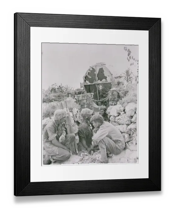 Framed Print : US Marines Resting Amid Battle