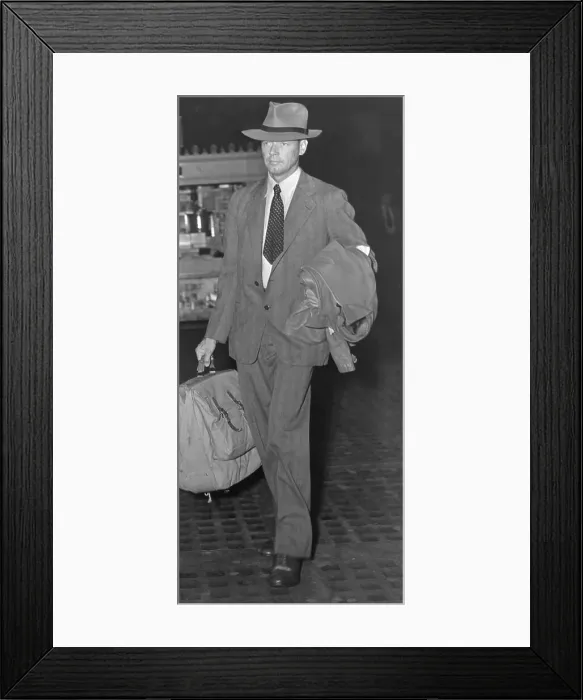 Framed Print : Charles Lindbergh Wearing Suit and Carrying Luggage Framed Print : Charles Lindbergh Wearing Suit and Carrying Luggage