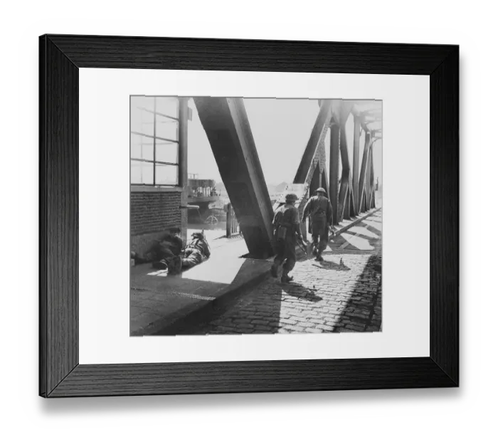 Framed Print : British Soldiers Crossing Bridge in Antwerp Framed Print : British Soldiers Crossing Bridge in Antwerp