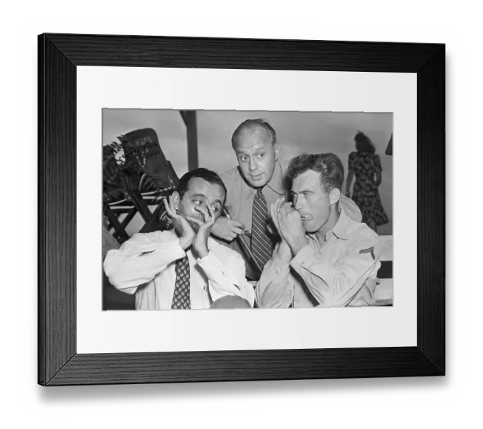 Framed Print : Larry Adler, Jack Benny, and Soldier Framed Print : Larry Adler, Jack Benny, and Soldier