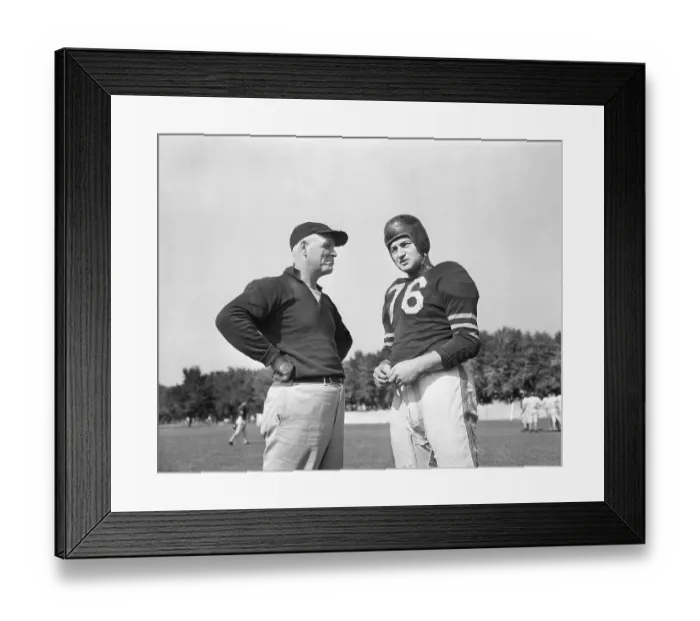Framed Print : Sid Luckman In Uniform Talking To Coach