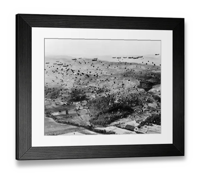 Framed Print : Parachutes Descend On France Framed Print : Parachutes Descend On France