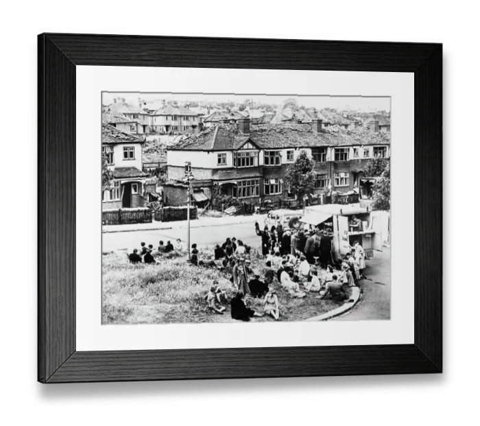 Framed Print : Bombing victims receive food Framed Print : Bombing victims receive food
