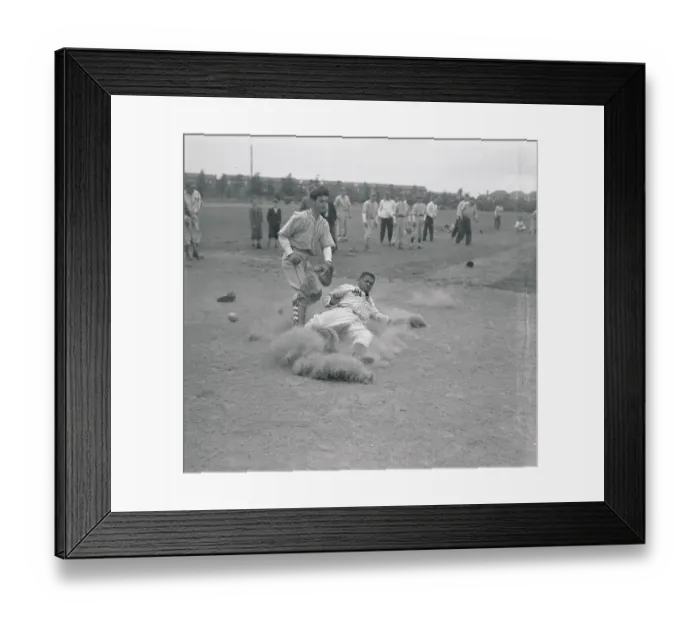 Framed Print : Baseball Player Sliding onto Mound Framed Print : Baseball Player Sliding onto Mound
