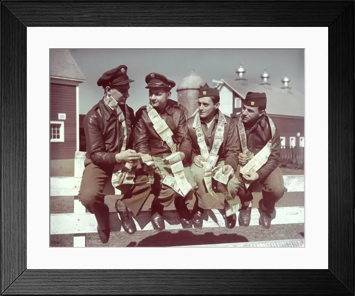 Framed Print : Air Force Gunners Comparing Short Snorter Paper Money Framed Print : Air Force Gunners Comparing Short Snorter Paper Money