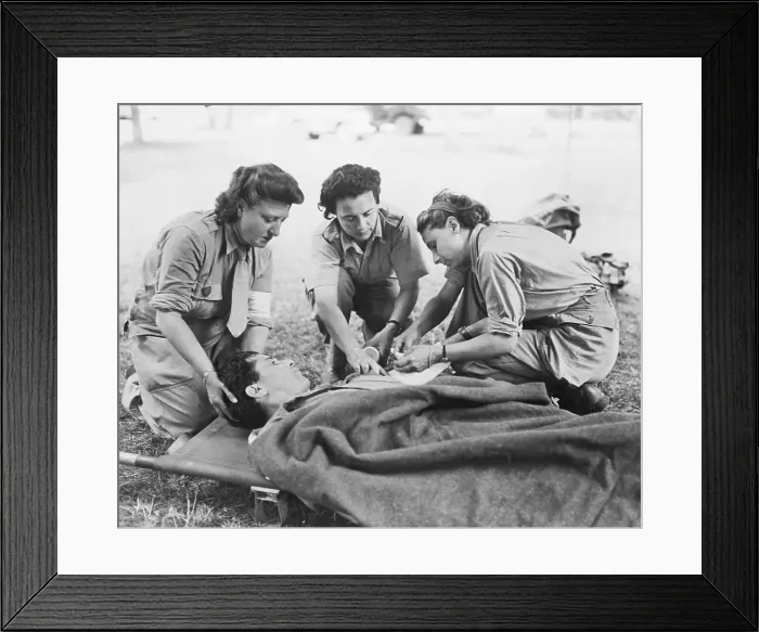 Framed Print : French Nurses Tending to Wounded Soldier
