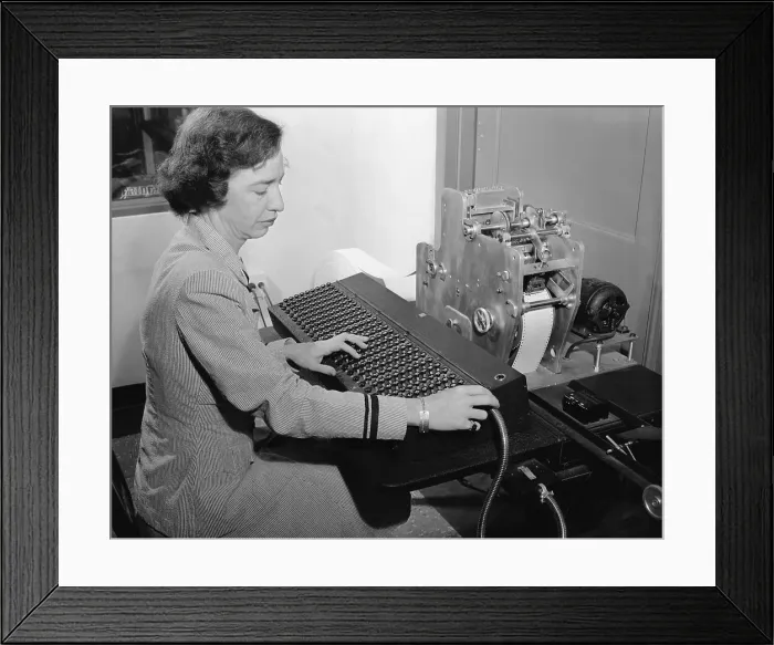 Framed Print : Grace Hopper Using Early Computer Framed Print : Grace Hopper Using Early Computer