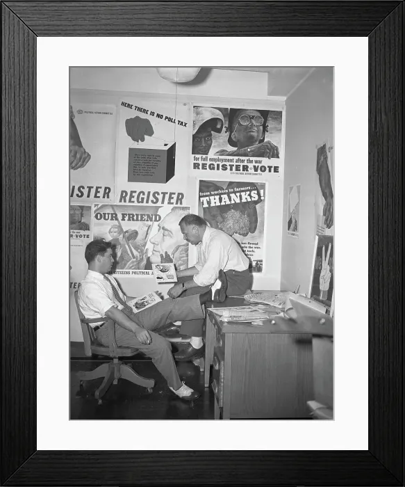 Framed Print : Ping Ferry and Benjamin Shahn Reading Cartoons