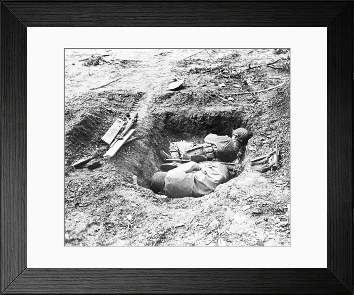 Framed Print : Soldiers Huddling in Foxhole Framed Print : Soldiers Huddling in Foxhole