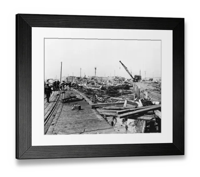 Framed Print : Wreckage Of Ship Explosion;Crane, Navy