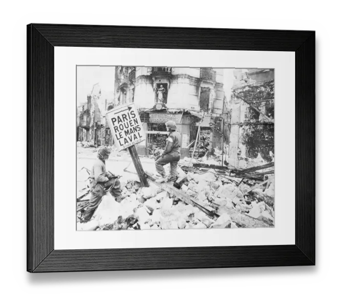Framed Print : Soldiers In Wrecked Street, Sign Post