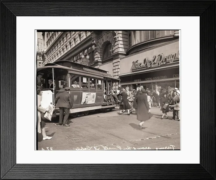 Framed Print : People Around Cable Car on Turntable