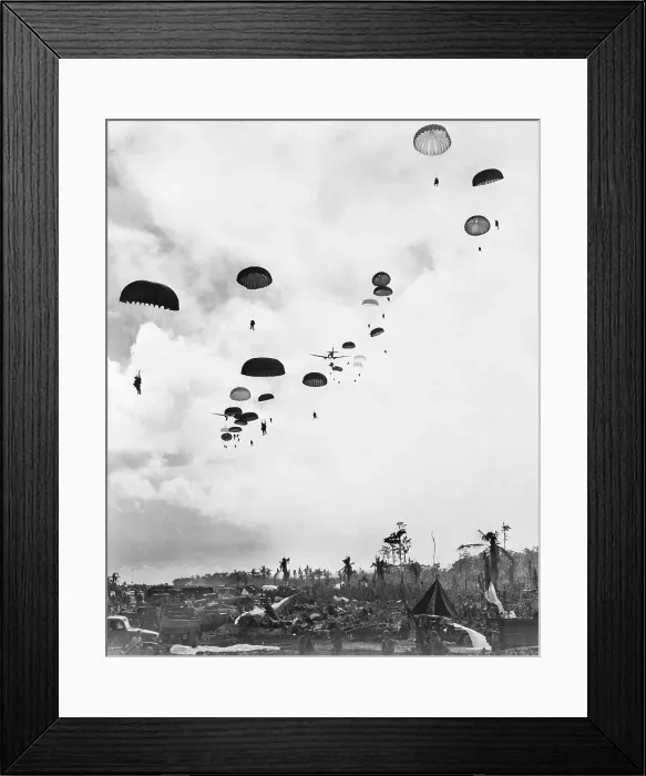 Framed Print : U.S. Paratroopers Landing on Noemfoor Island Framed Print : U.S. Paratroopers Landing on Noemfoor Island