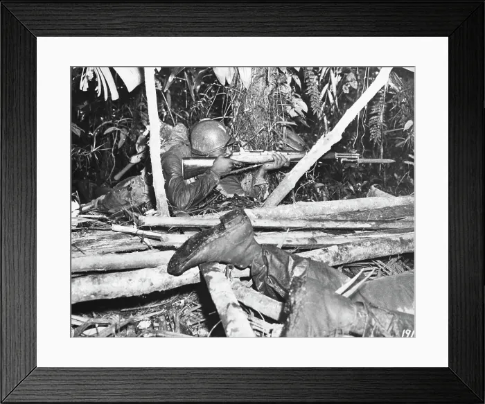 Framed Print : African American Soldier Shooting at Enemy Framed Print : African American Soldier Shooting at Enemy