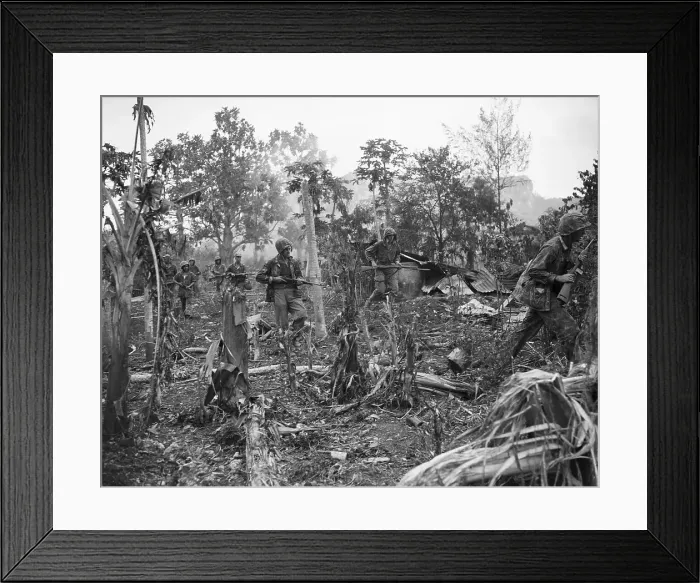 Framed Print : Marines Move Through Rubble