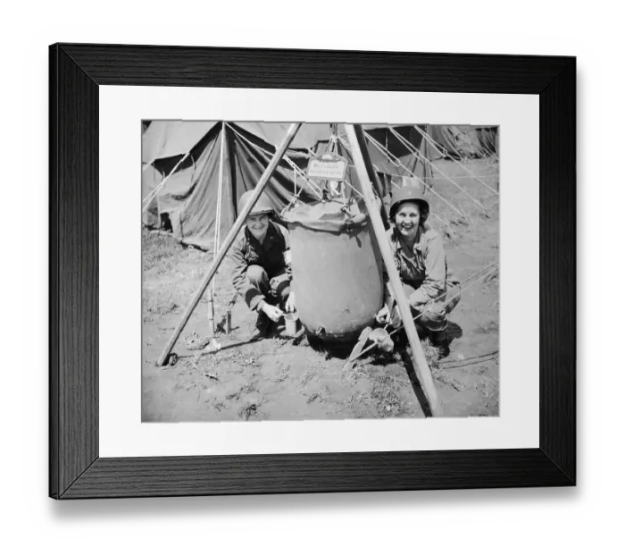 Framed Print : Military Women Sitting at Water Holder Framed Print : Military Women Sitting at Water Holder