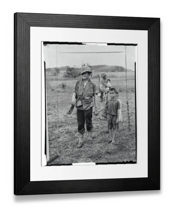 Framed Print : Marines Escorting Japanese Children Framed Print : Marines Escorting Japanese Children