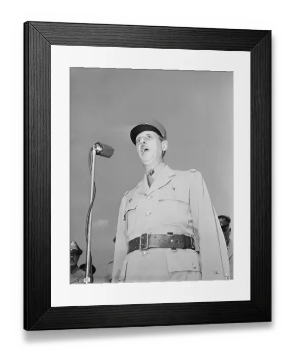 Framed Print : General de Gaulle Speaking into Microphone Framed Print : General de Gaulle Speaking into Microphone