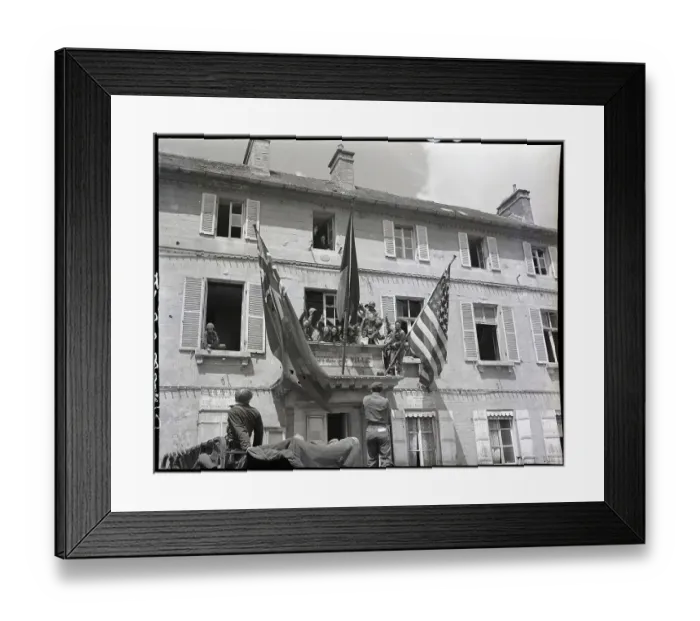 Framed Print : French, Us & Uk Flags Fly Outside Hotel Framed Print : French, Us & Uk Flags Fly Outside Hotel