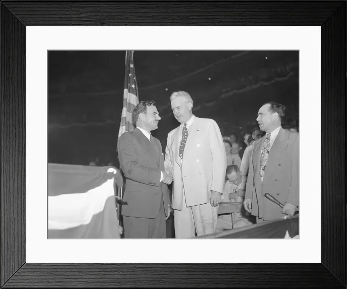 Framed Print : Governors Thomas E. Dewey and John W. Bricker Shaking Hands at Podium Framed Print : Governors Thomas E. Dewey and John W. Bricker Shaking Hands at Podium