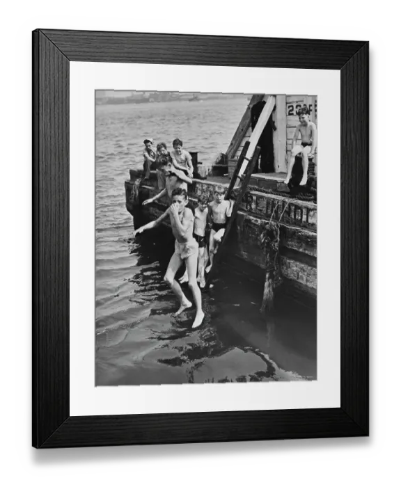 Framed Print : Diving From An East River Pier Framed Print : Diving From An East River Pier