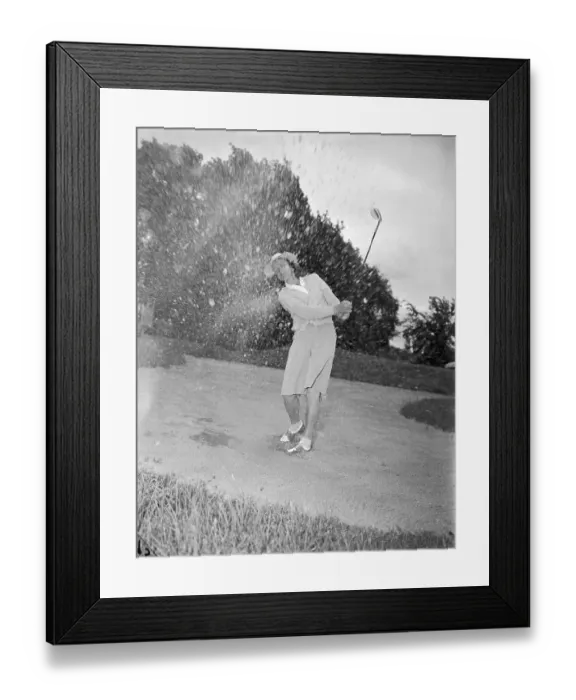 Framed Print : Babe Didrikson Spraying Sand with Golf Swing Framed Print : Babe Didrikson Spraying Sand with Golf Swing