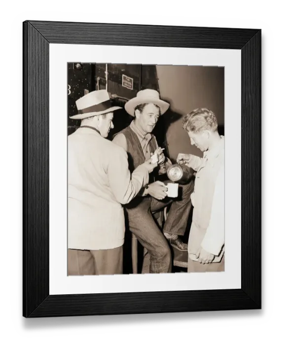 Framed Print : John Wayne Having Coffee Break on Set Framed Print : John Wayne Having Coffee Break on Set
