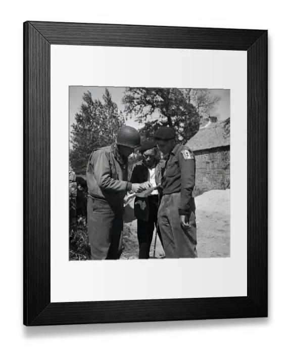 Framed Print : US Officer Confers with French Resistance Fighters Framed Print : US Officer Confers with French Resistance Fighters