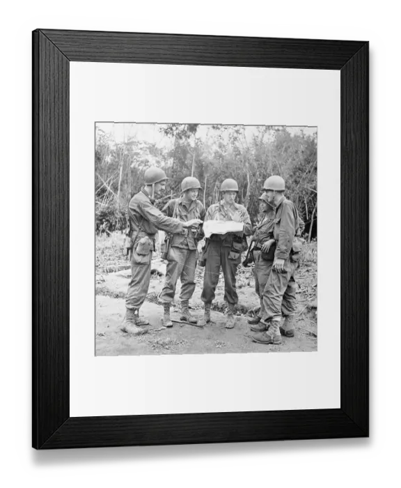 Framed Print : Frank Merrill and His Marauders Looking at Map Framed Print : Frank Merrill and His Marauders Looking at Map