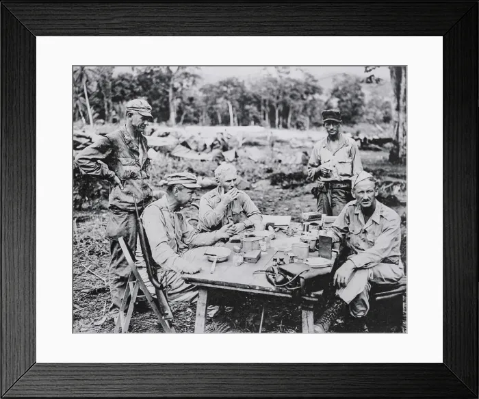 Framed Print : American Military Leaders at Campsite in South Pacific Framed Print : American Military Leaders at Campsite in South Pacific