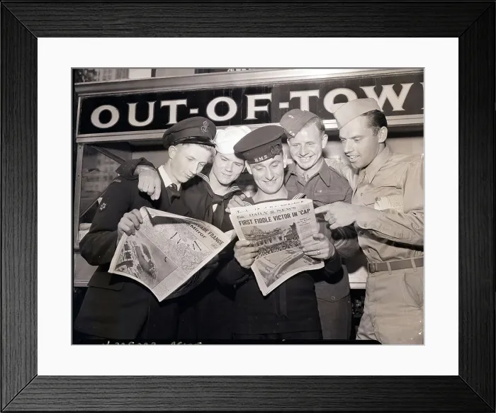 Framed Print : Military Men Reading Paper Framed Print : Military Men Reading Paper