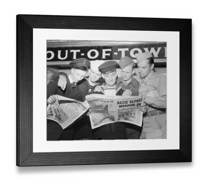 Framed Print : Military Men Reading Paper Framed Print : Military Men Reading Paper