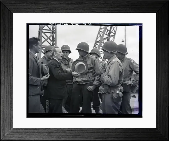Framed Print : Mayor of Cherbourg Greets American Liberators 1944 Framed Print : Mayor of Cherbourg Greets American Liberators 1944